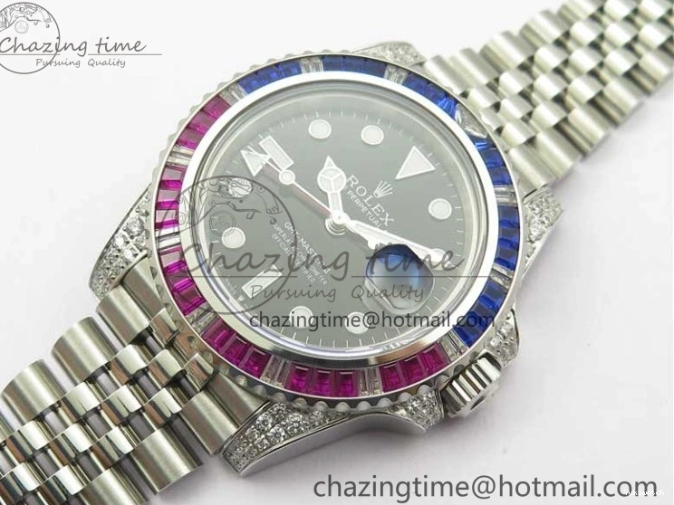 Jubilee Bezel Best II Blue Diamonds GMF Red SA3285 CHS Steel 904L Black On Dial V3 GMT-Master Bracelet Edition 0401